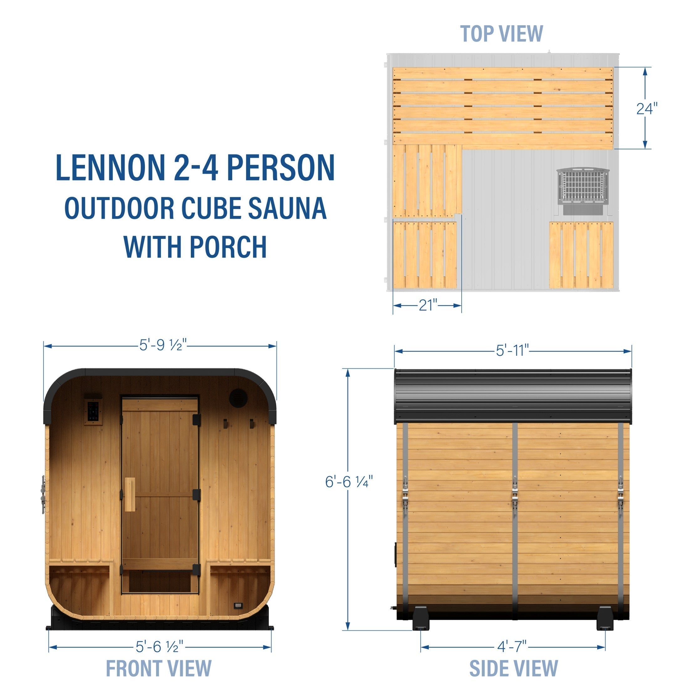 Lennon Outdoor Cube Sauna with Porch – 2-4 Person - Shipping Included - Saunas