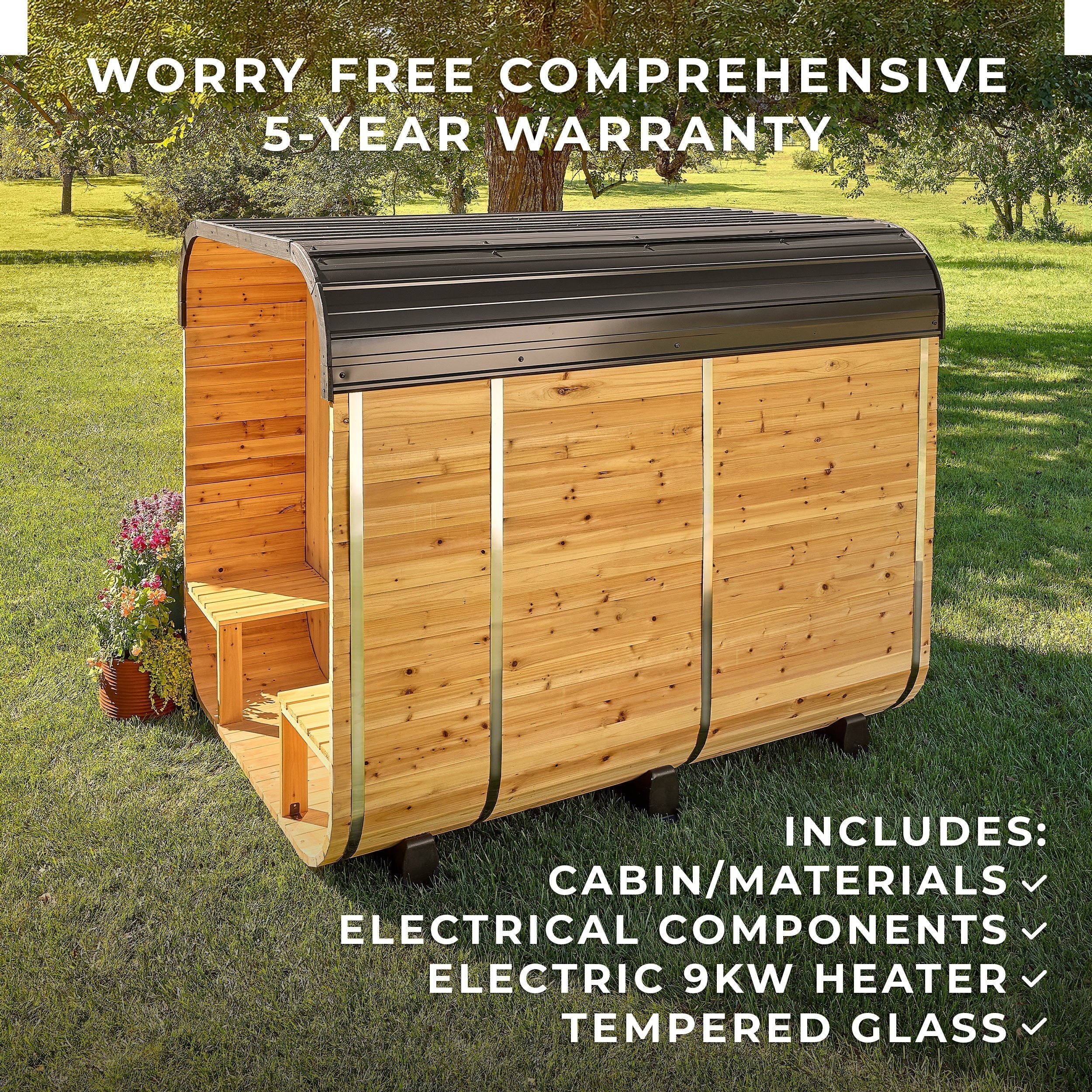 Lennon Outdoor Cube Sauna with Porch – 4-6 Person - Shipping Included - Saunas