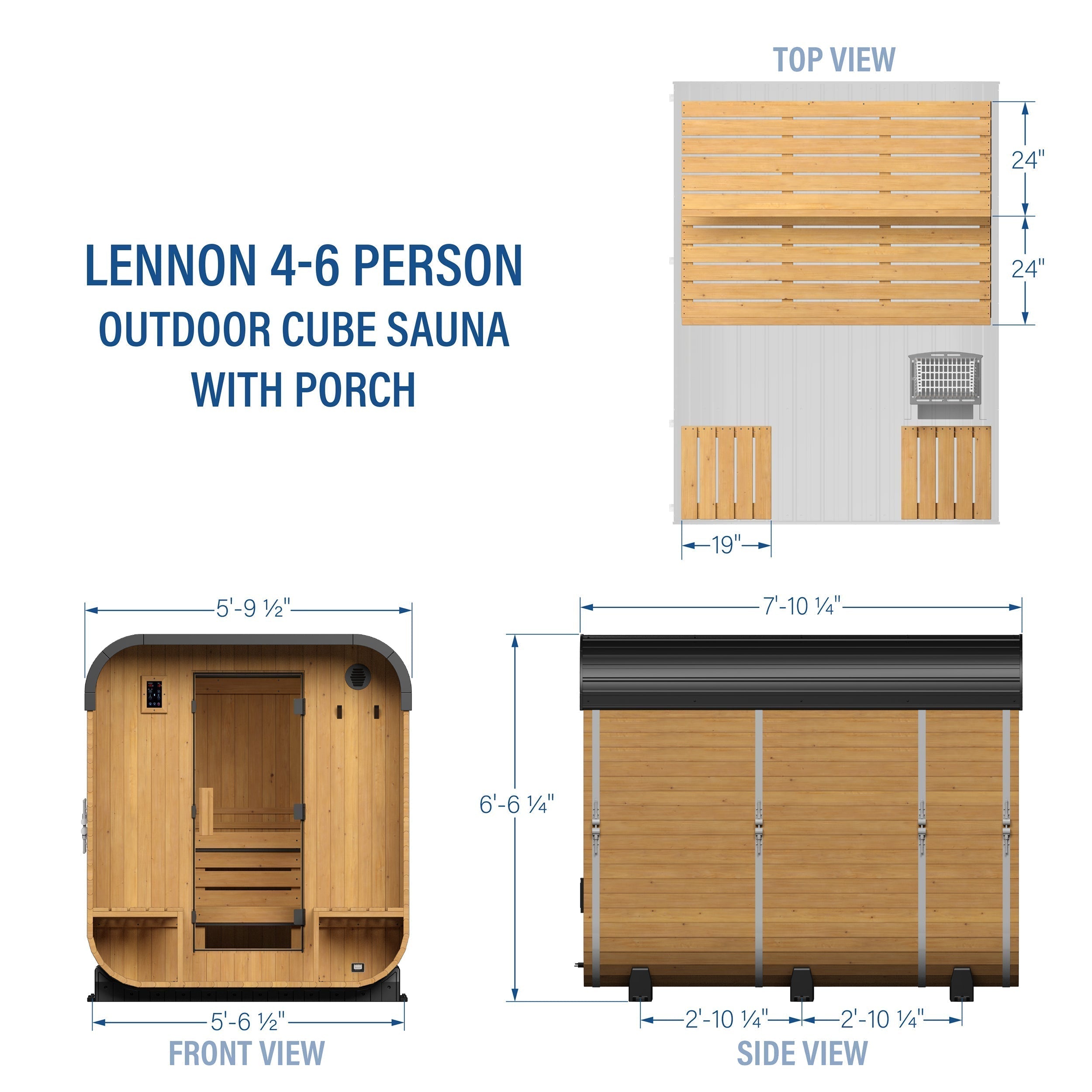 Lennon Outdoor Cube Sauna with Porch – 4-6 Person - Shipping Included - Saunas