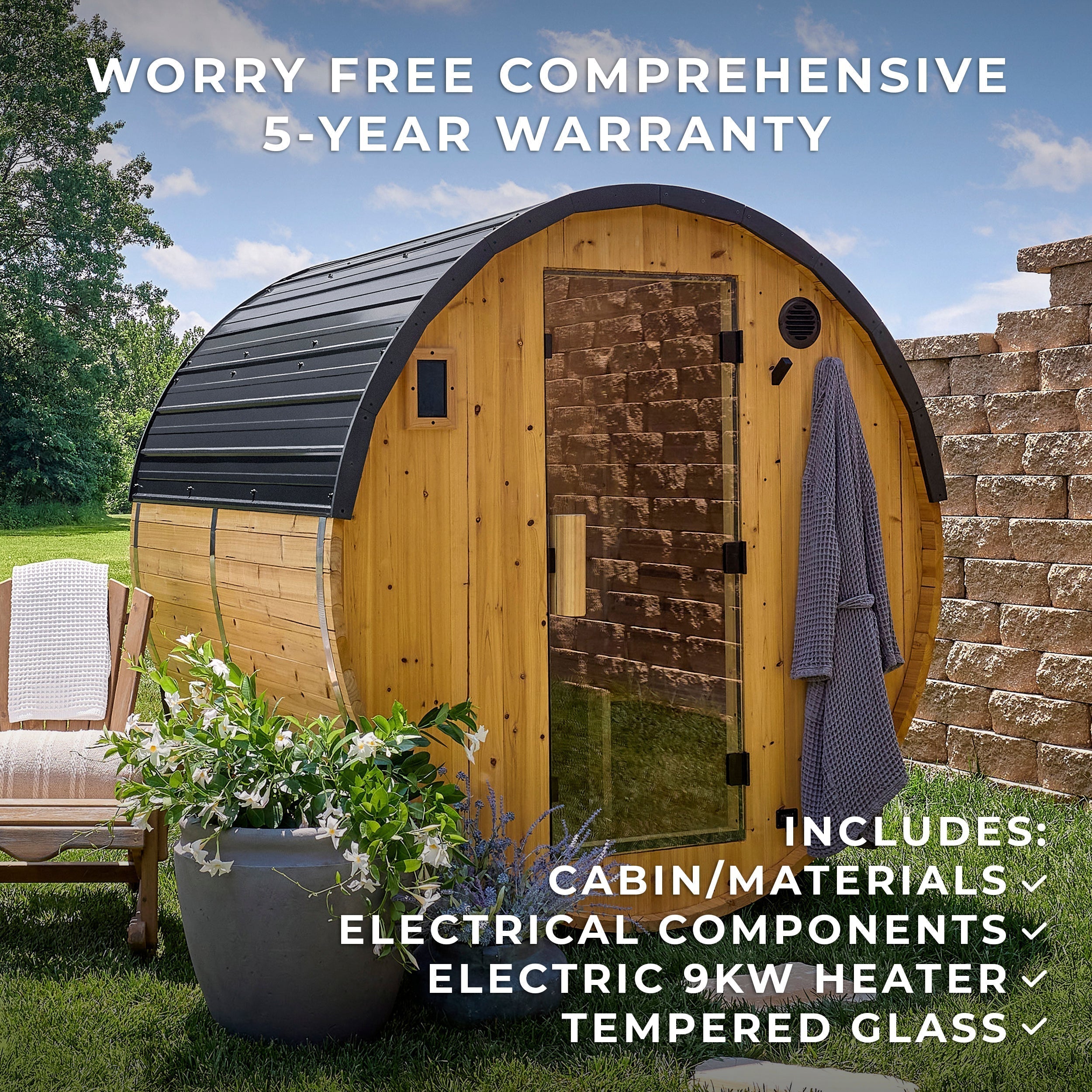 Paxton Outdoor Barrel Sauna – 2-4 Person - Shipping Included - Saunas