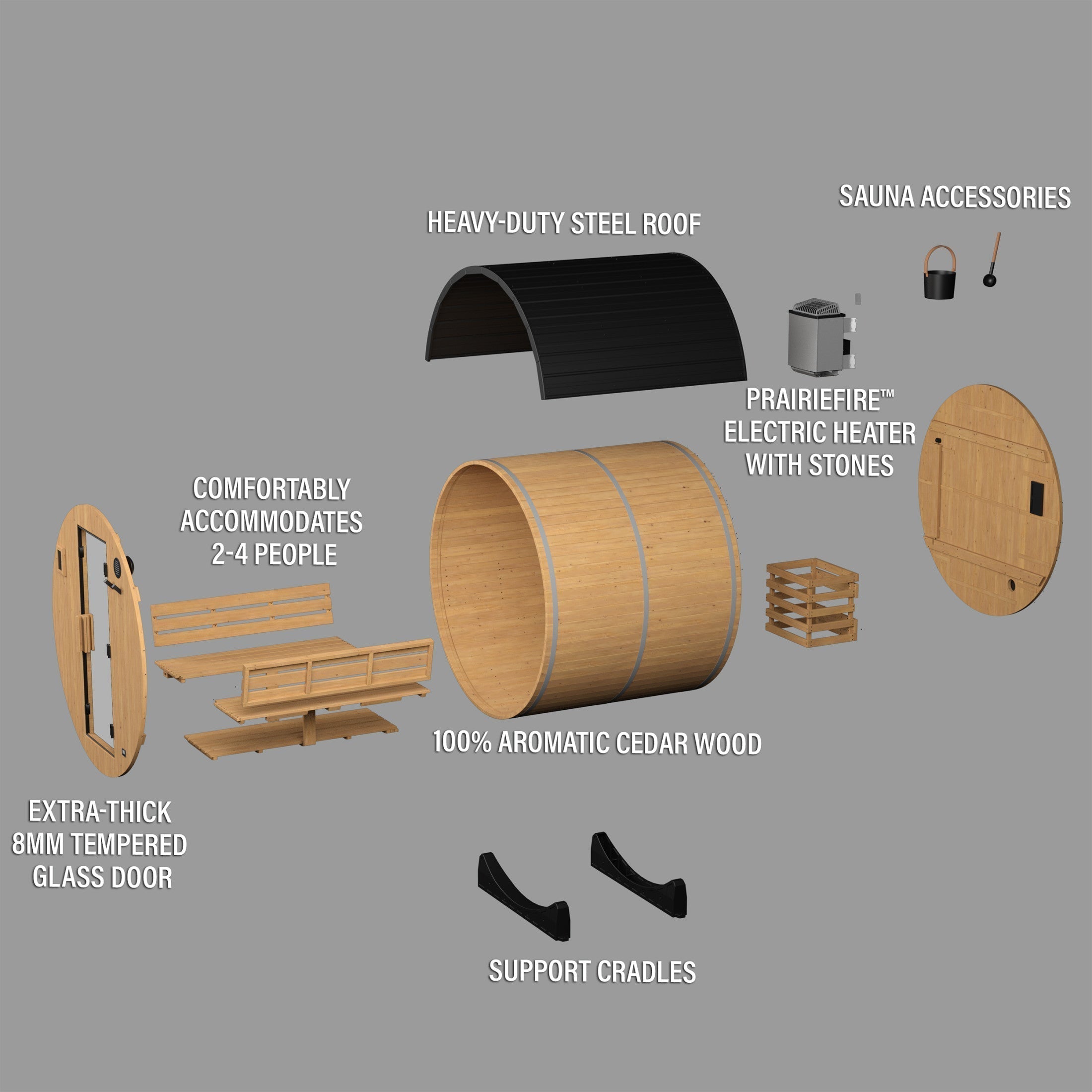 Paxton Outdoor Barrel Sauna – 2-4 Person - Shipping Included - Saunas