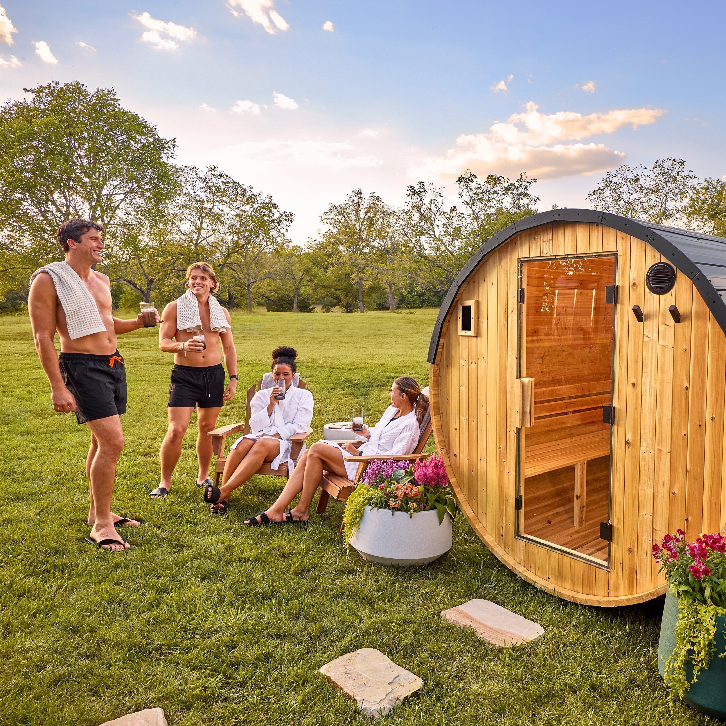 Paxton Outdoor Barrel Sauna – 4-6 Person - Shipping Included - Saunas