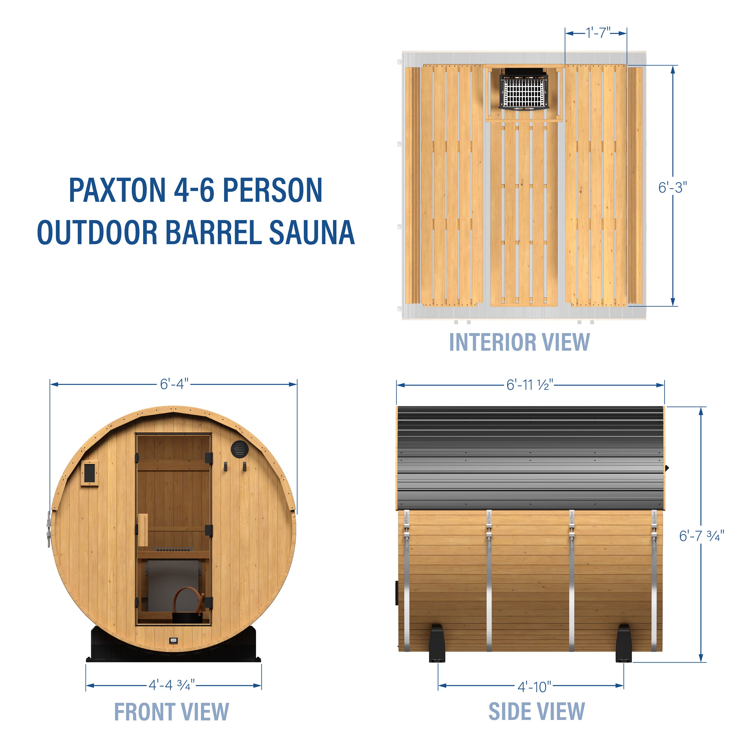Paxton Outdoor Barrel Sauna – 4-6 Person - Shipping Included - Saunas