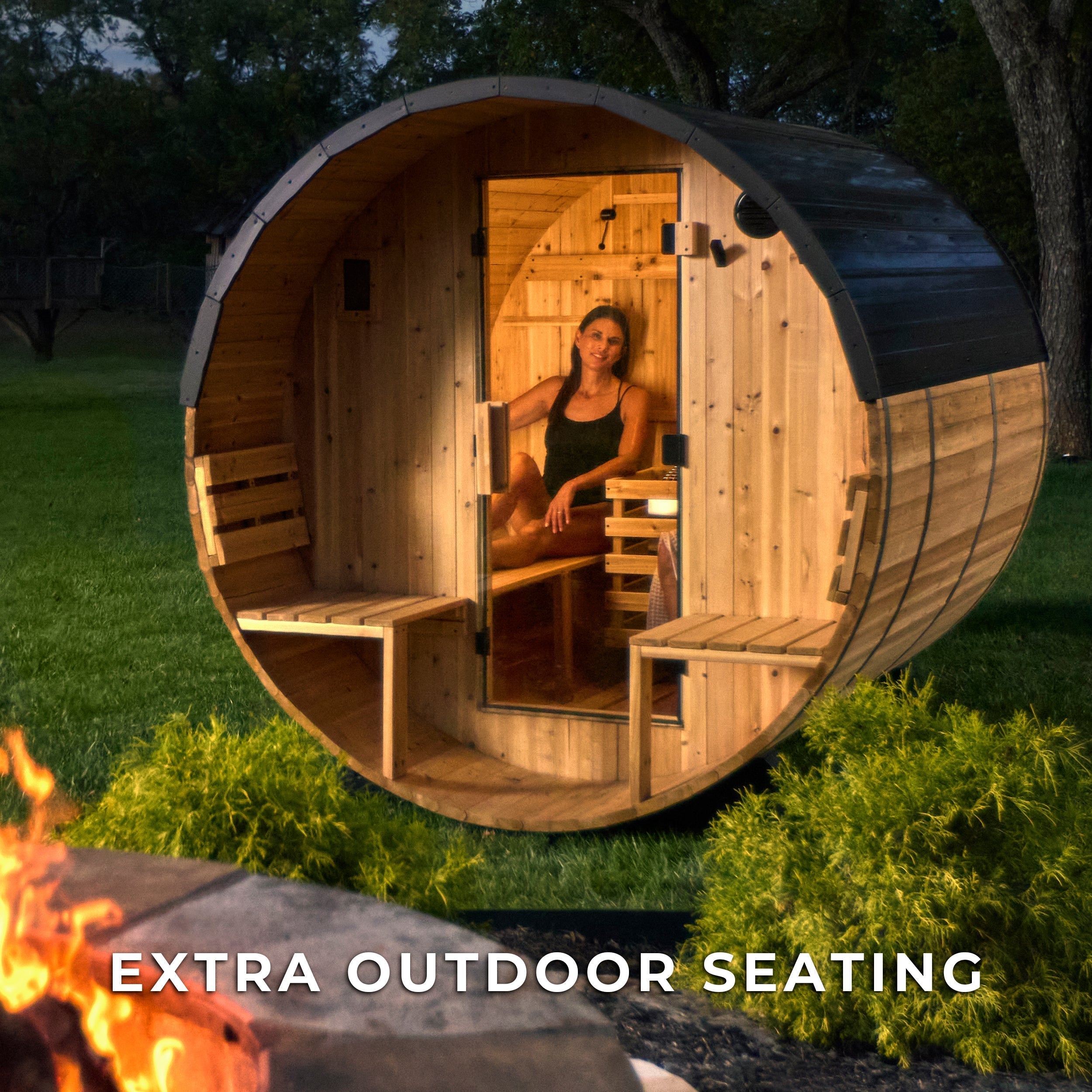 Paxton Outdoor Barrel Sauna with Porch – 2-4 Person - Shipping Included - Saunas