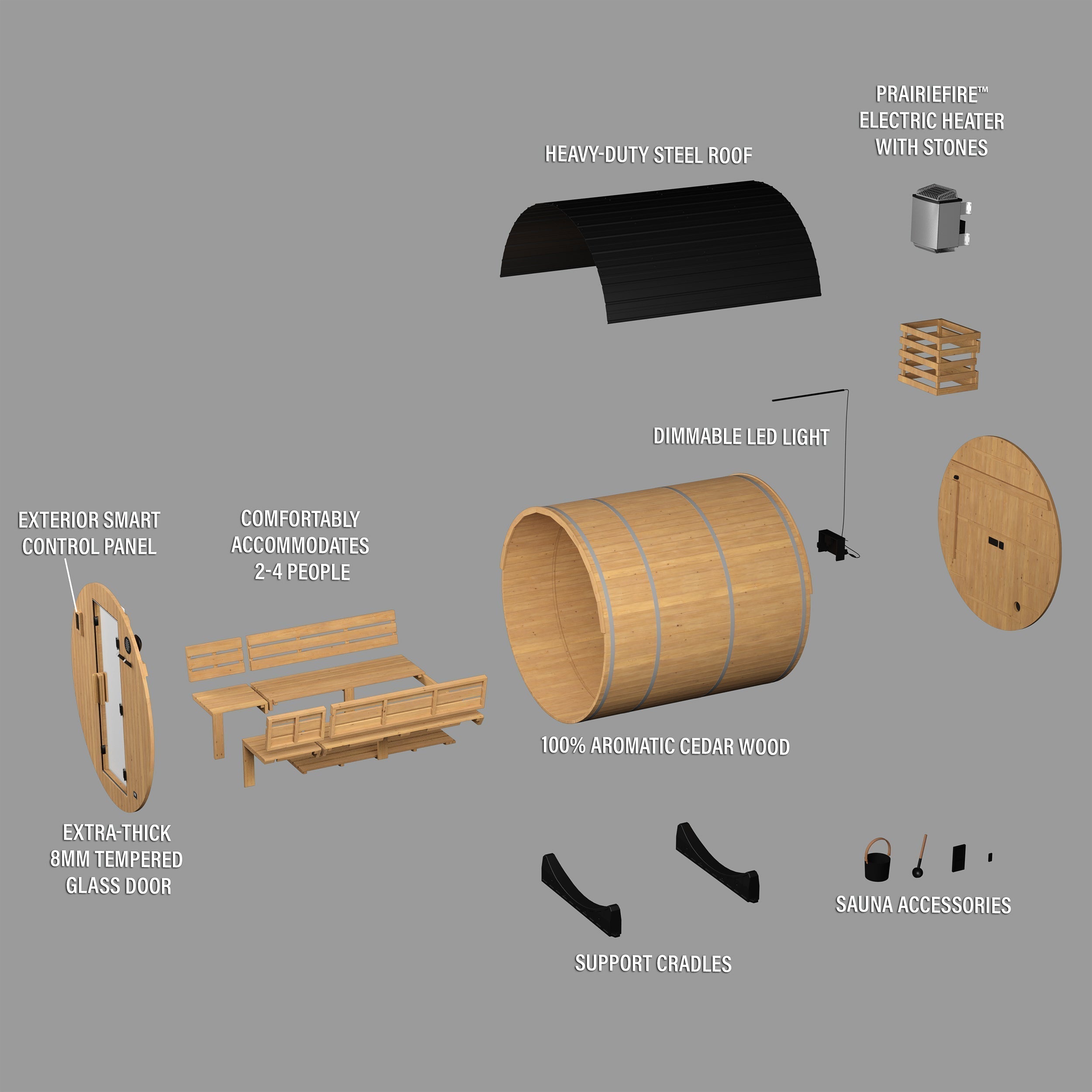 Paxton Outdoor Barrel Sauna with Porch – 2-4 Person - Shipping Included - Saunas