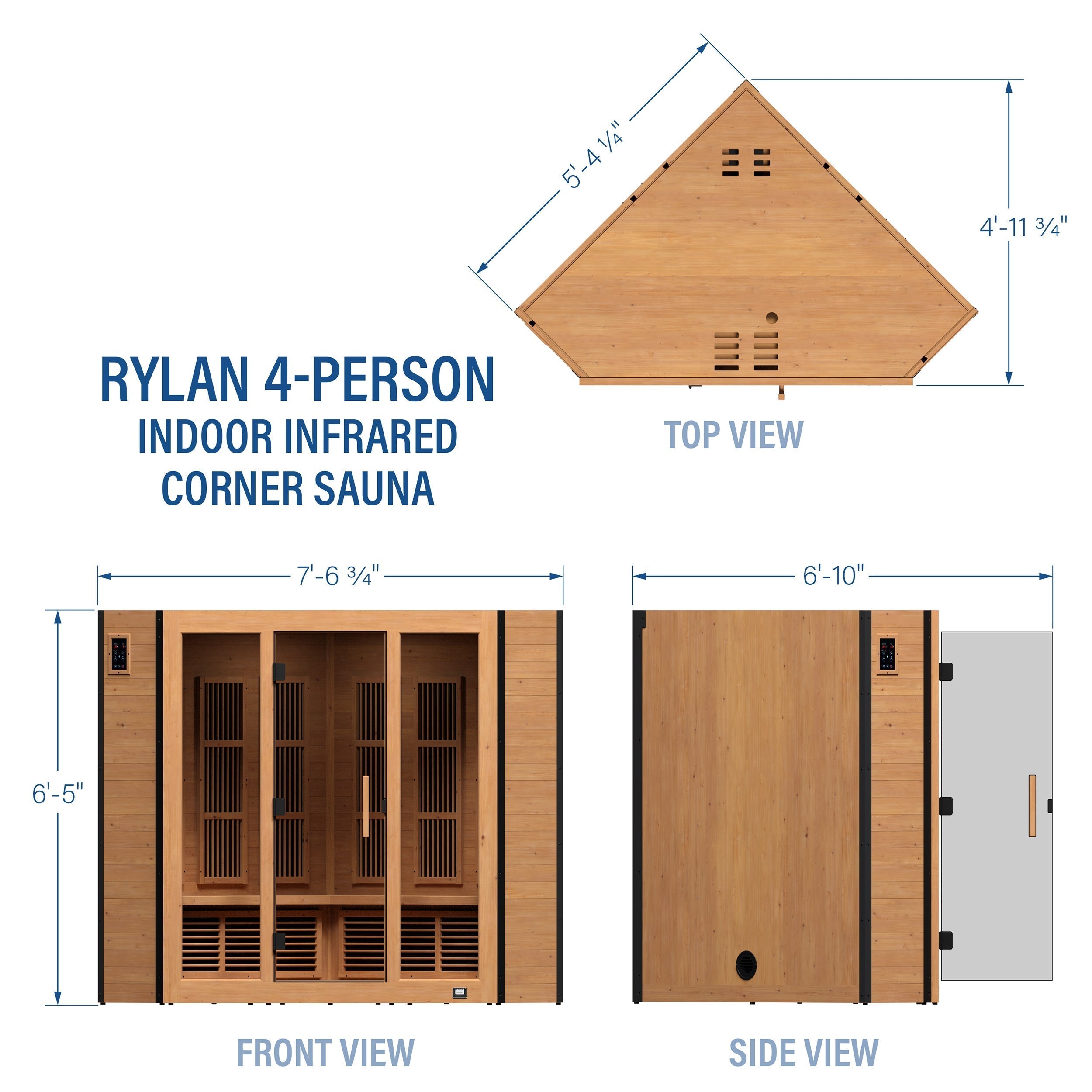 Rylan Indoor Infrared Corner Sauna – 4 Person - Shipping Included - Saunas