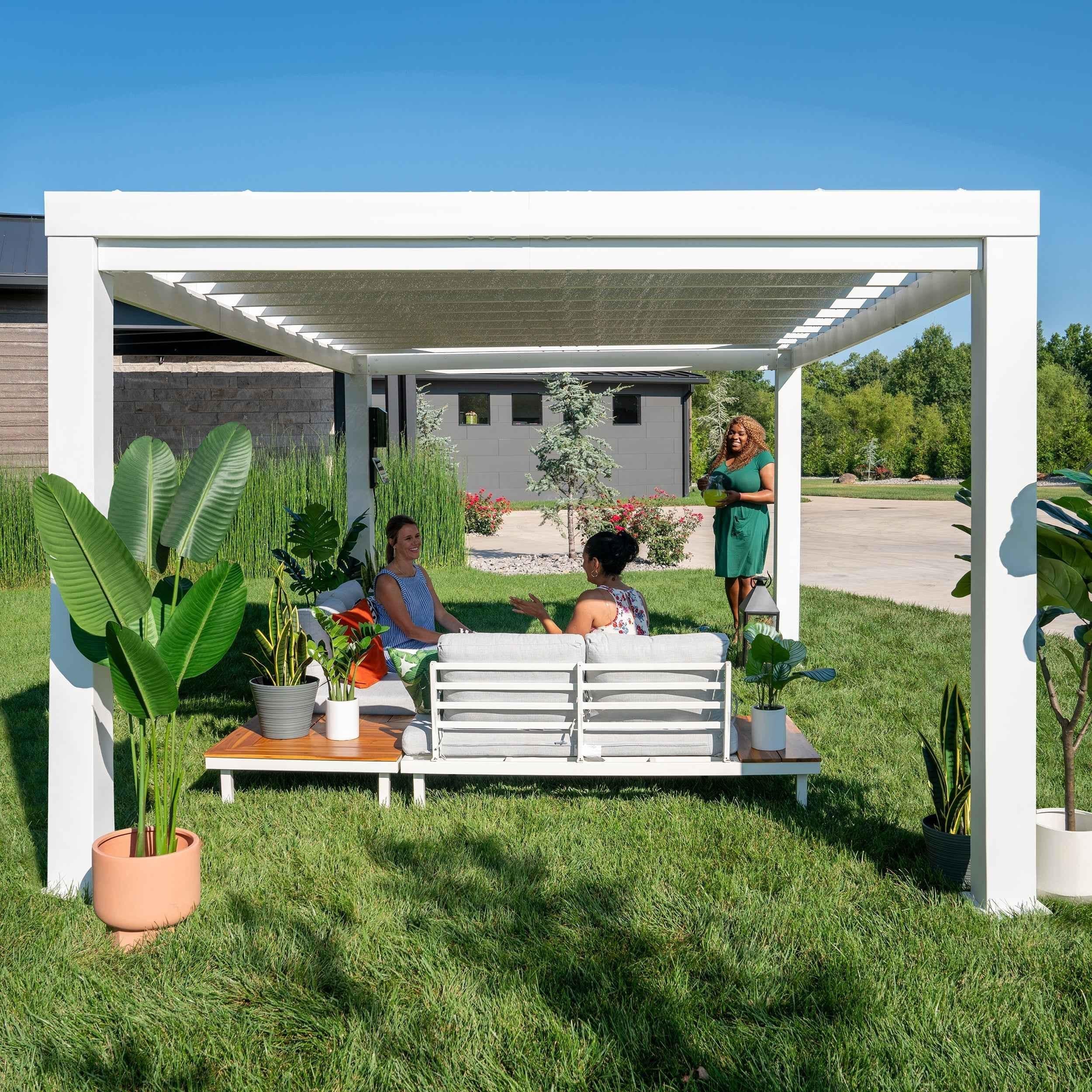 Backyard Discovery 14x10 Windham Modern Steel Pergola With Sail Shade Soft Canopy.