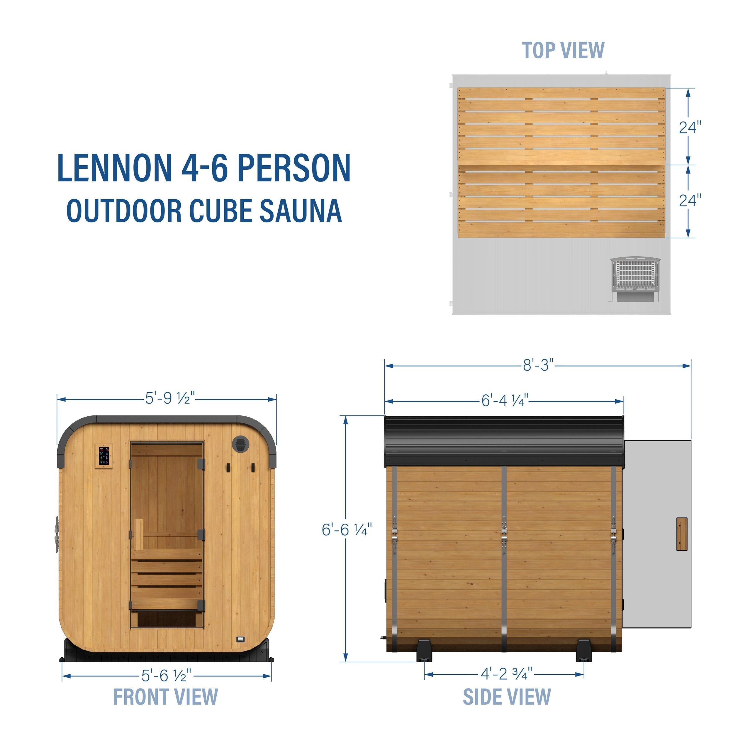 Lennon Outdoor Cube Sauna – 4-6 Person - Shipping Included - Saunas