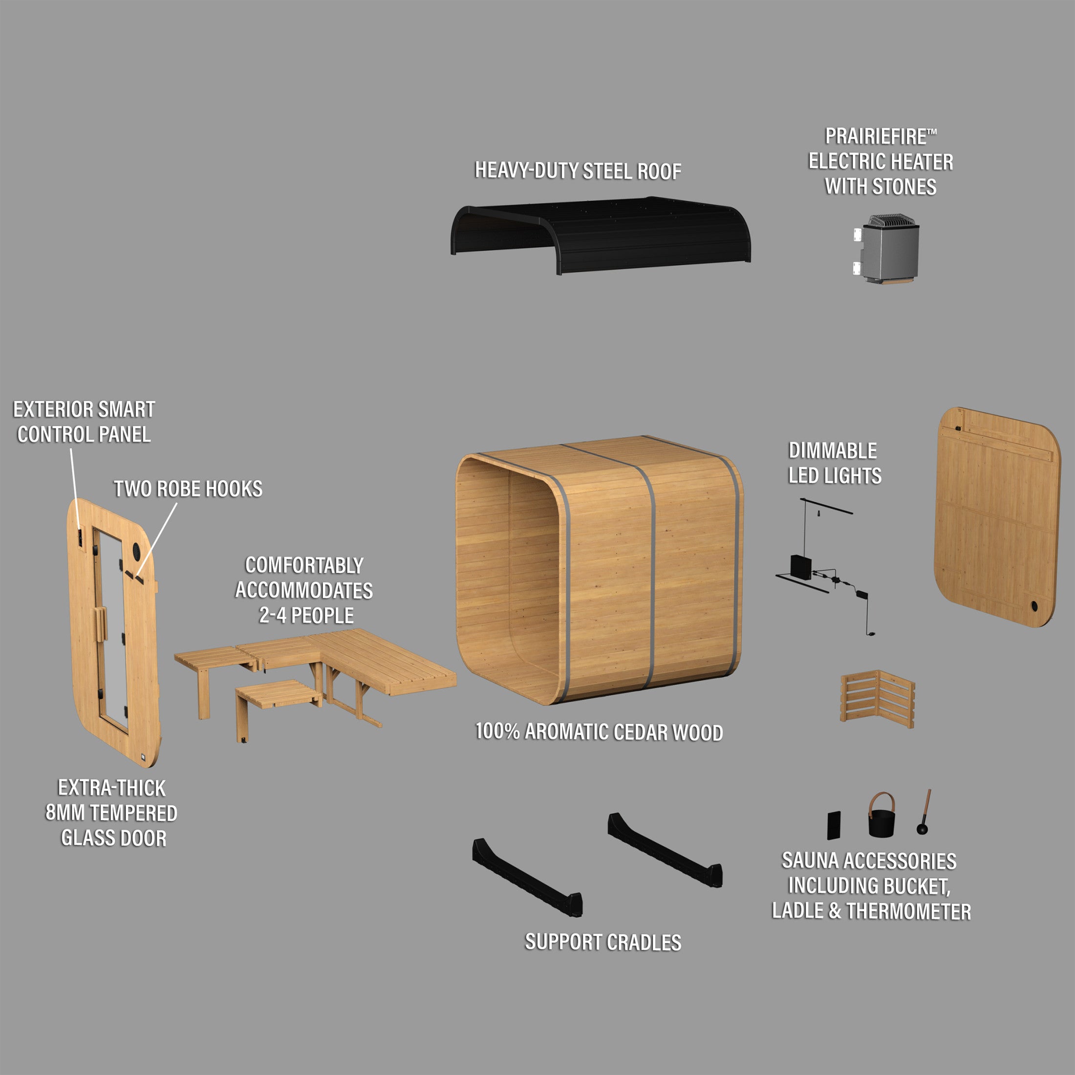 Lennon Outdoor Cube Sauna with Porch – 2-4 Person - Shipping Included - Saunas