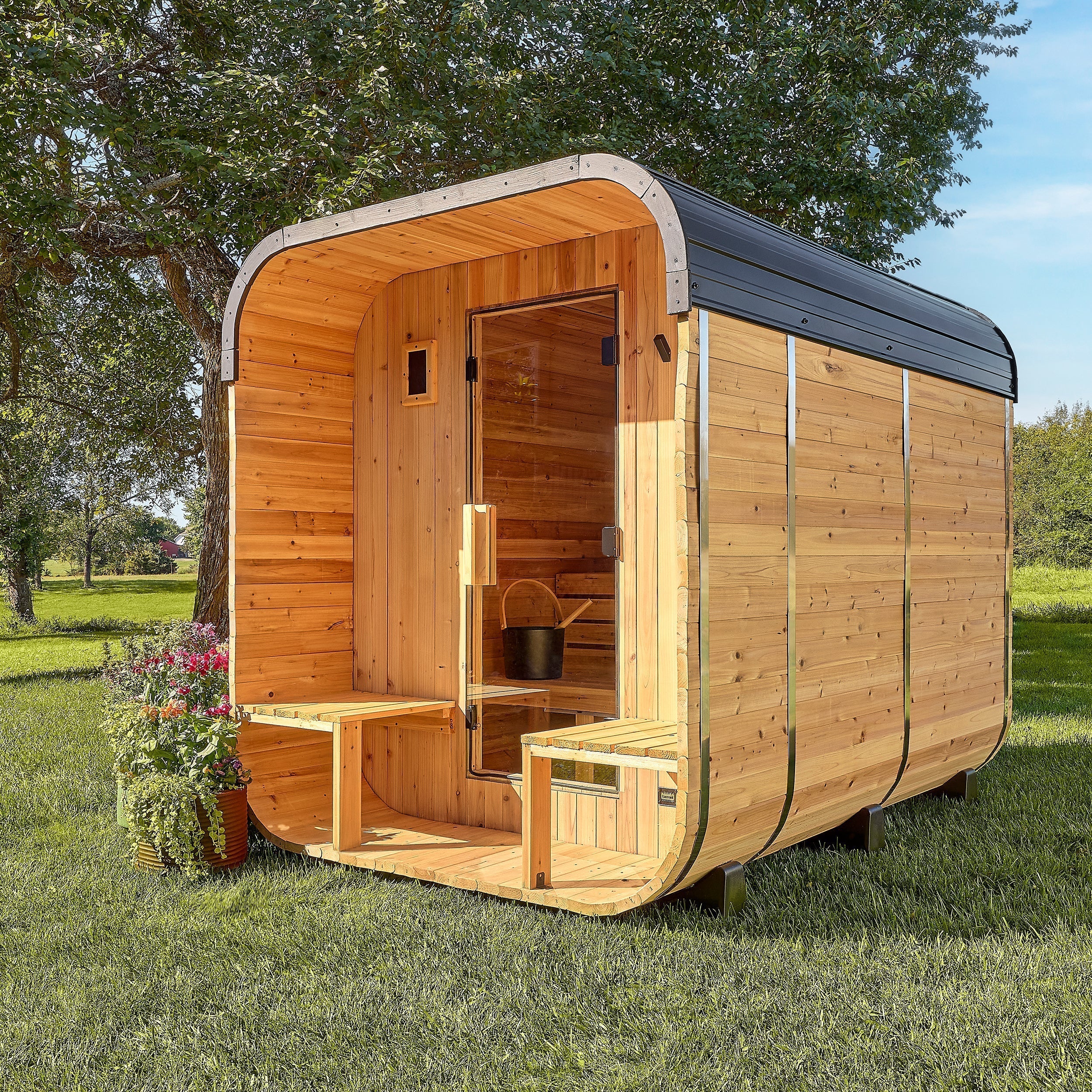 Lennon Outdoor Cube Sauna with Porch – 4-6 Person - Shipping Included - Saunas