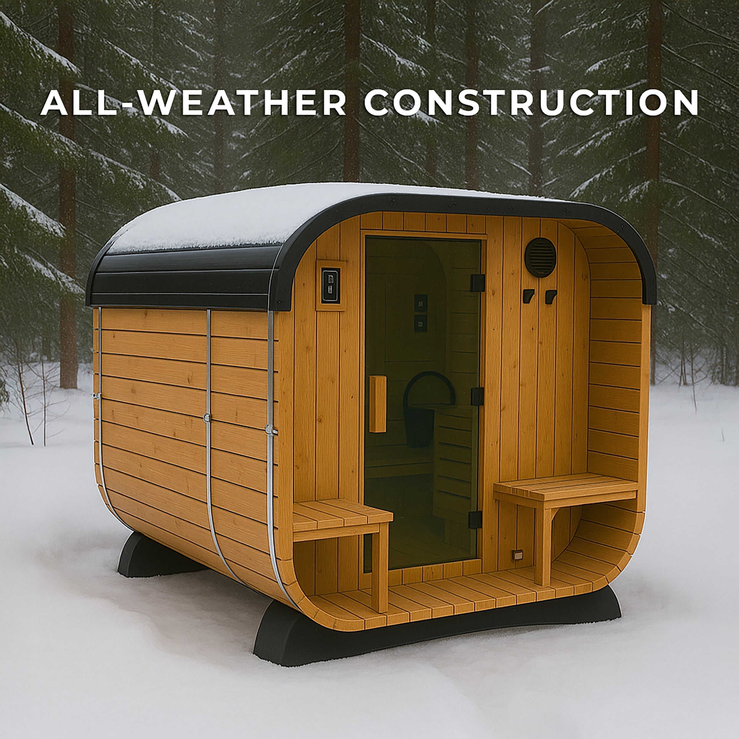 Lennon Outdoor Cube Sauna with Porch – 4-6 Person - Shipping Included - Saunas