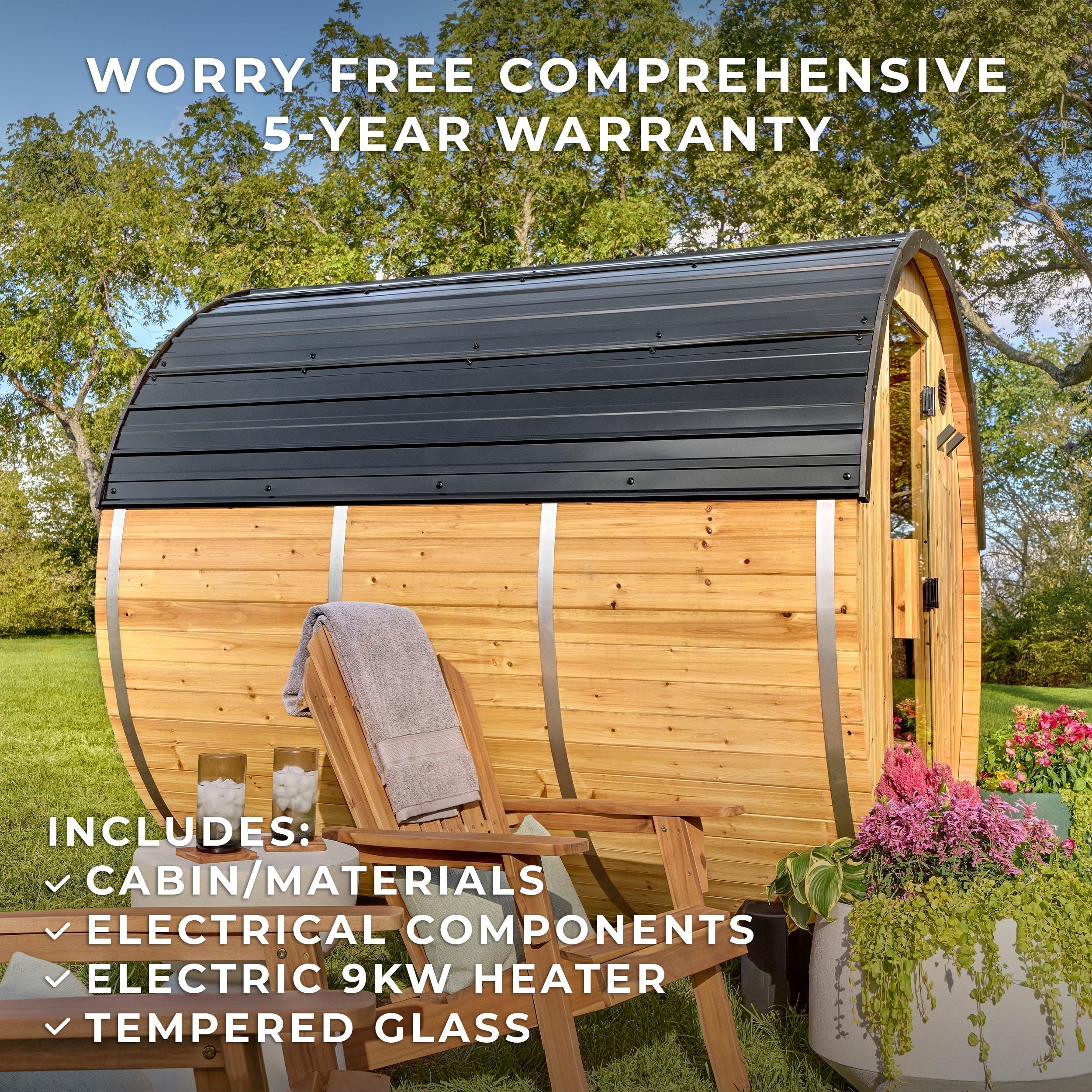 Paxton Outdoor Barrel Sauna – 4-6 Person - Shipping Included - Saunas