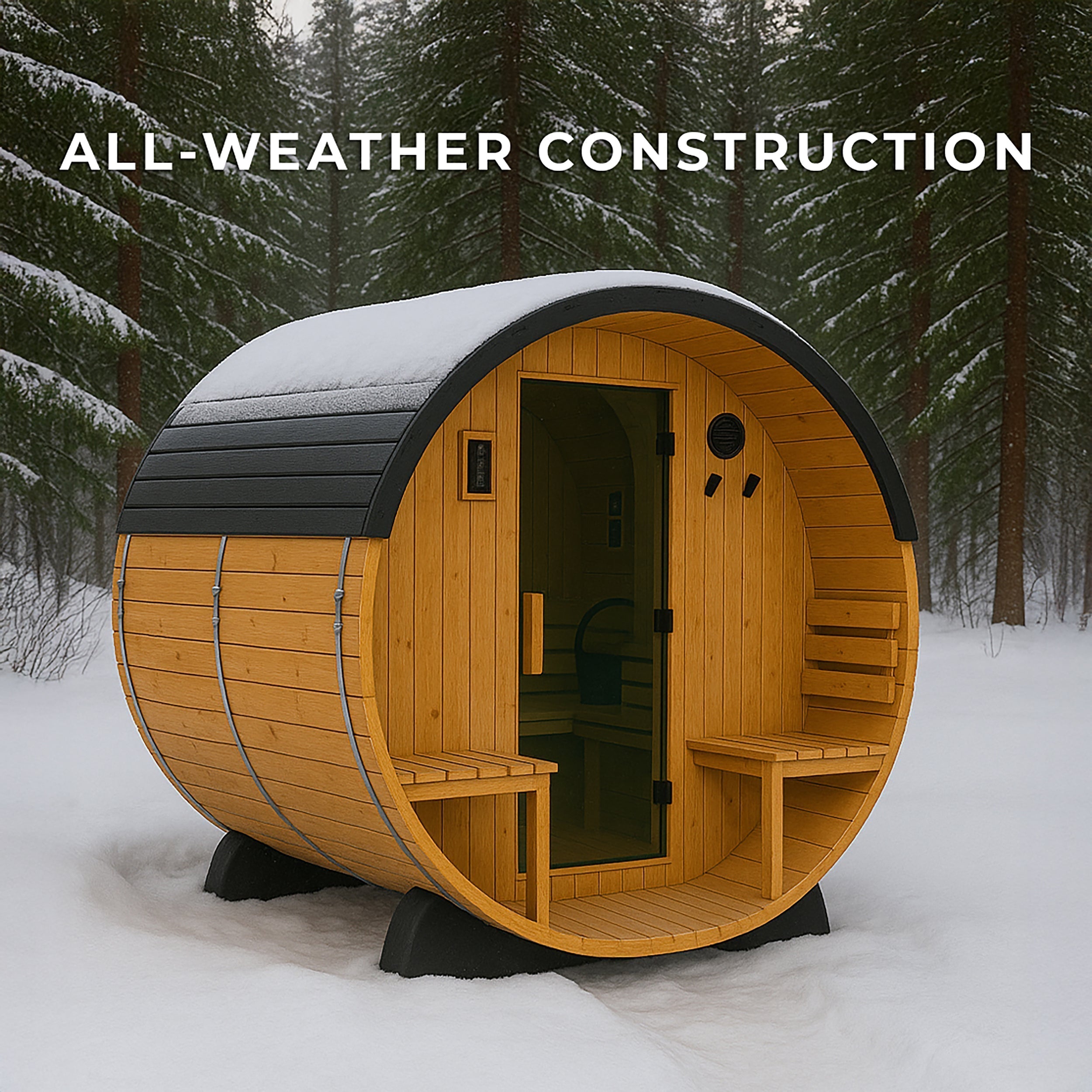 Paxton Outdoor Barrel Sauna with Porch – 2-4 Person - Shipping Included - Saunas
