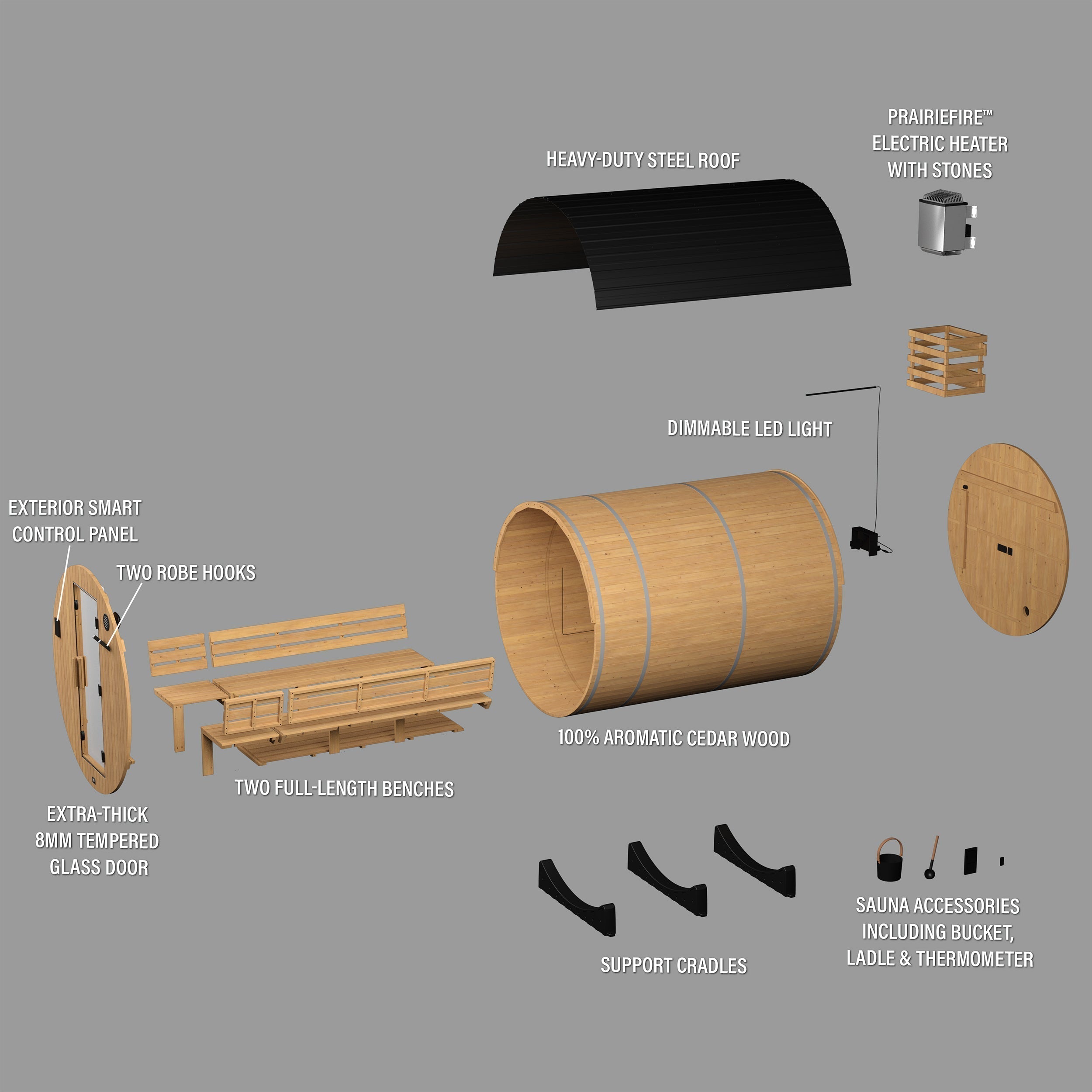 Paxton Outdoor Barrel Sauna with Porch – 4-6 Person - Shipping Included - Saunas