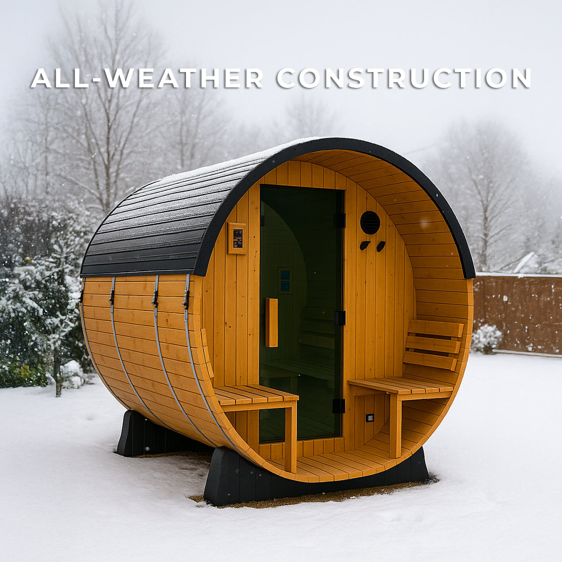 Paxton Outdoor Barrel Sauna with Porch – 4-6 Person - Shipping Included - Saunas