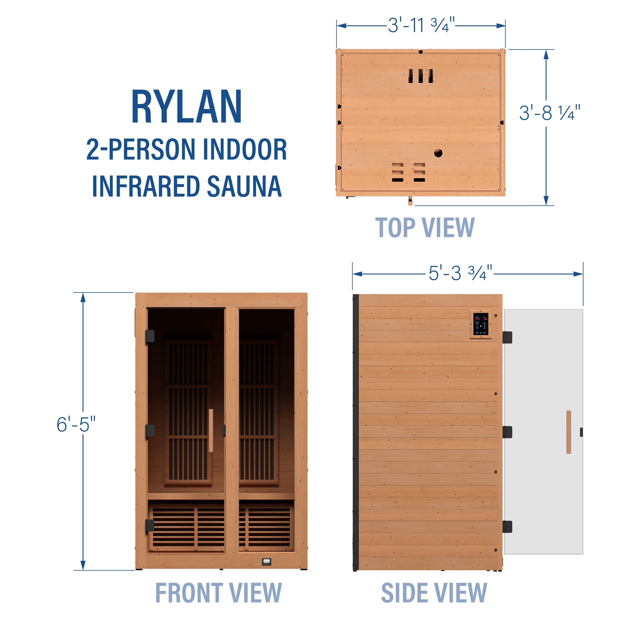 Rylan Indoor Infrared Sauna – 2 Person - Shipping Included - Saunas